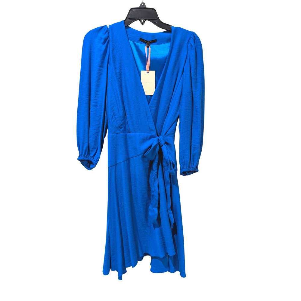 Alex Marie Royal Blue Wrap Dress Puff Sleeve V-Neck Cocktail Wedding Size 4 - Picture 6 of 14